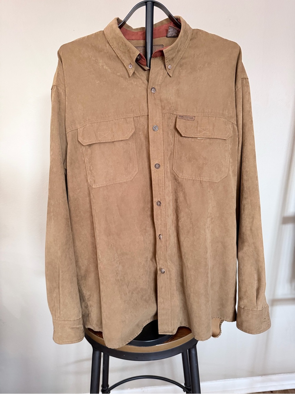 North River Men's Suede Button-Down Shirt in Tan